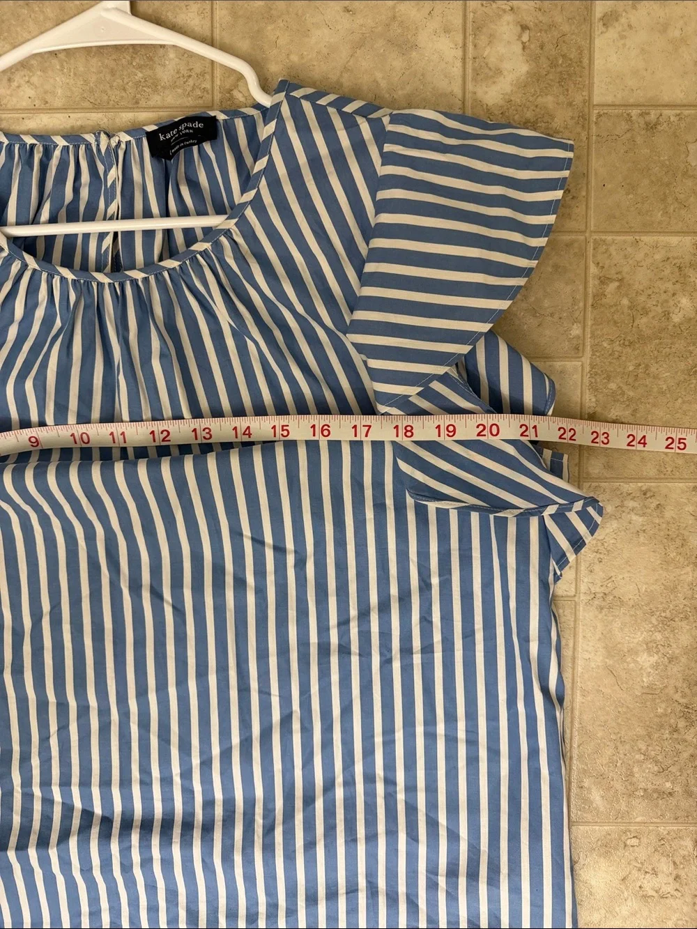 kate spade Blue and White Striped Ruffle Sleeve Top